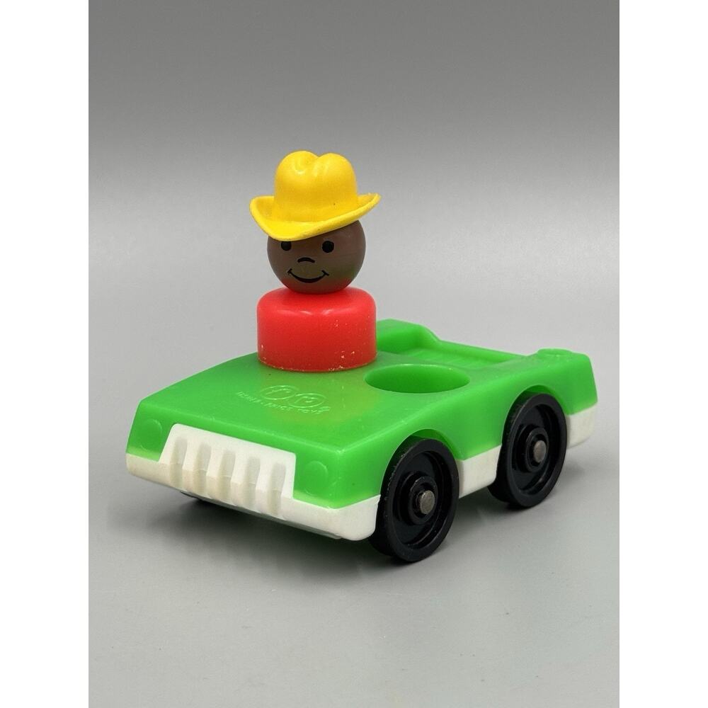 Vintage Fisher-Price Little People Green Car‎ W/ African American Cowboy Figure
